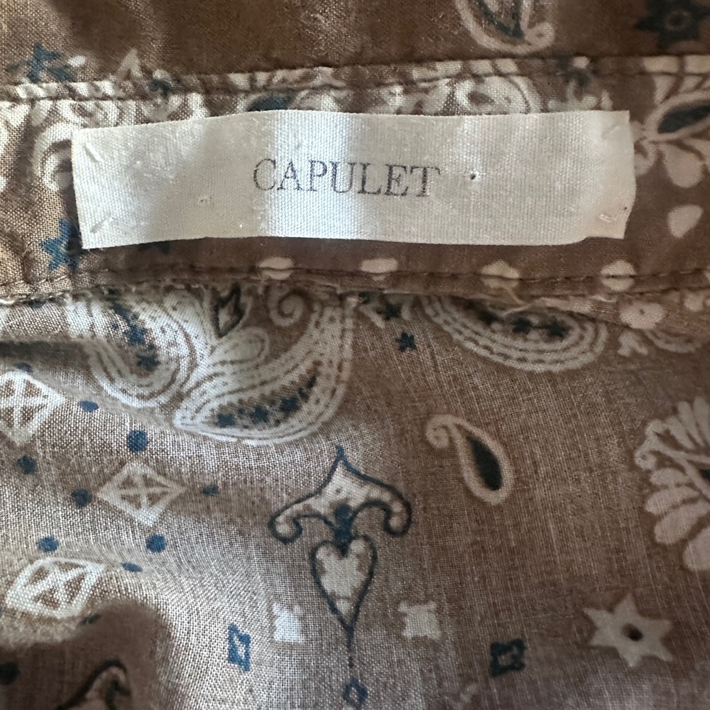 Women’s CAPULET Brown Paisley Bandana Print Button Down Sleeveless Collar Top S - Picture 5 of 5